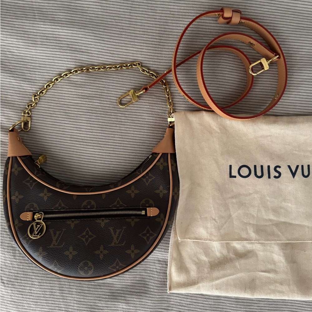 Authentic Louis Vuitton Black and Brown Monogram Shoulder loop bag